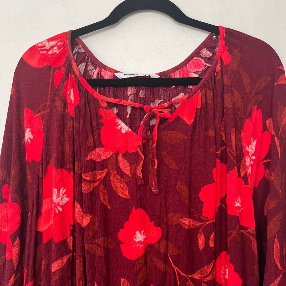 Sonoma Red Floral Long Sleeve Maxi Pheasant Dress NWT Sz OX - Picture 5 of 11